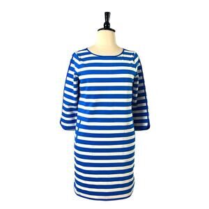 Lands’ End Shift Dress Ponte 3/4 Sleeve Blue White Stripe Women’s Plus Size 16